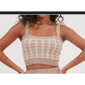Astr The Label Briarwood Sweater Knit Crop Tank Top Women Large taupe white